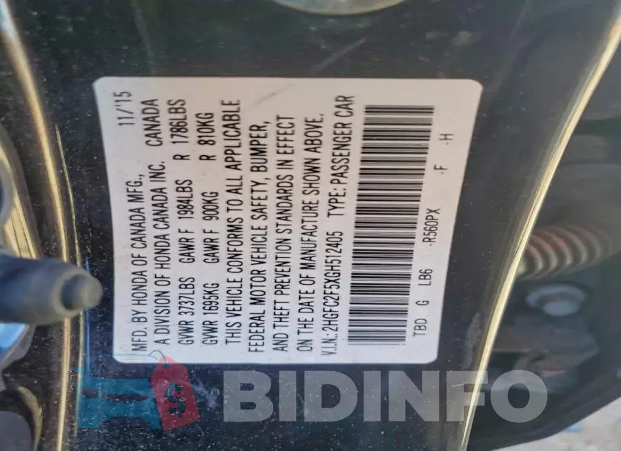 2HGFC2F5XGH512405 Photo# 12