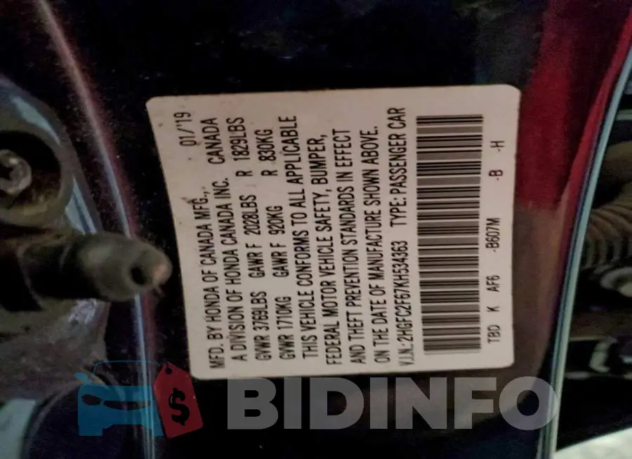 2HGFC2F67KH534363 Photo# 13