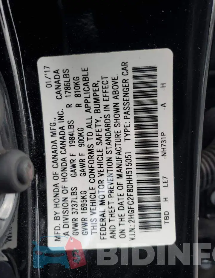 2HGFC2F80HH515051 Photo# 12