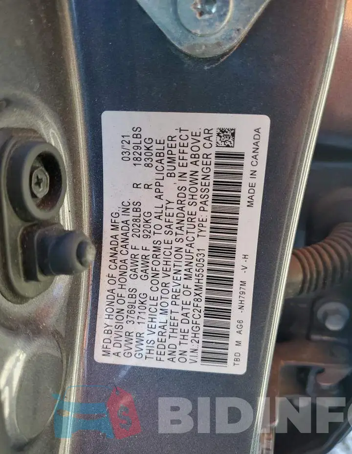 2HGFC2F8XMH550531 Photo# 12