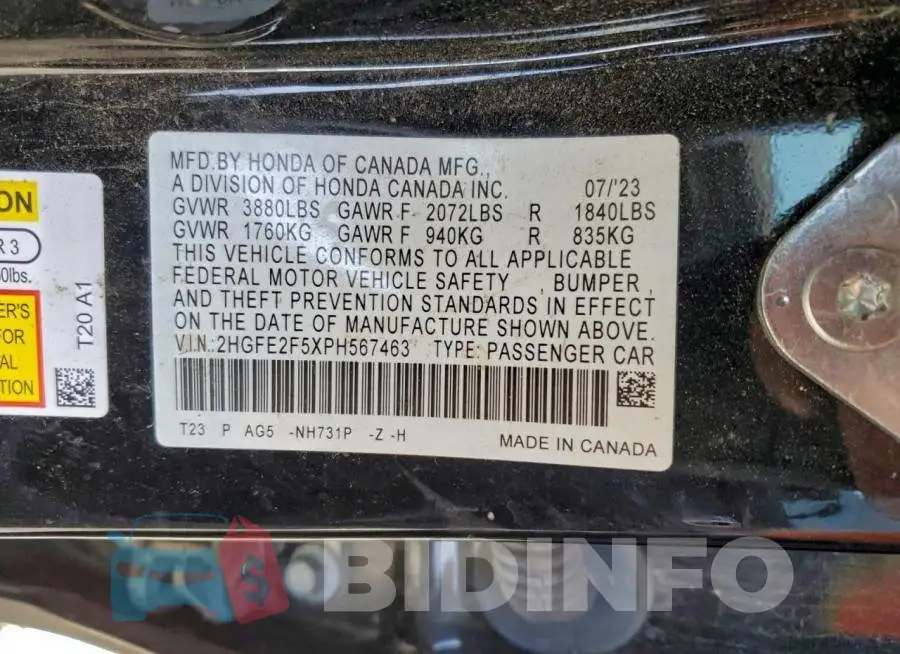 2HGFE2F5XPH567463 Photo# 12