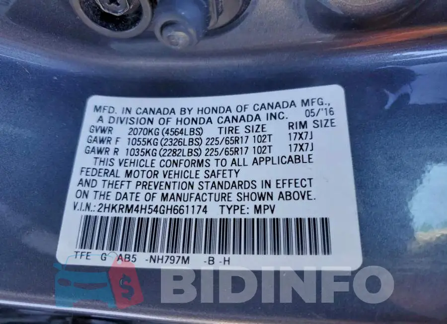 2HKRM4H54GH661174 Photo# 13
