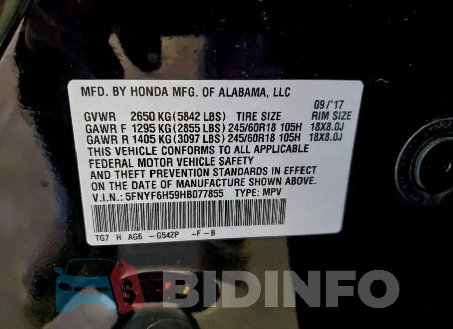 5FNYF6H59HB077855 Photo# 13