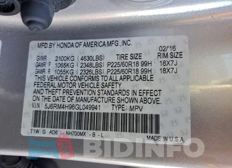 5J6RM4H96GL049941 Photo# 14