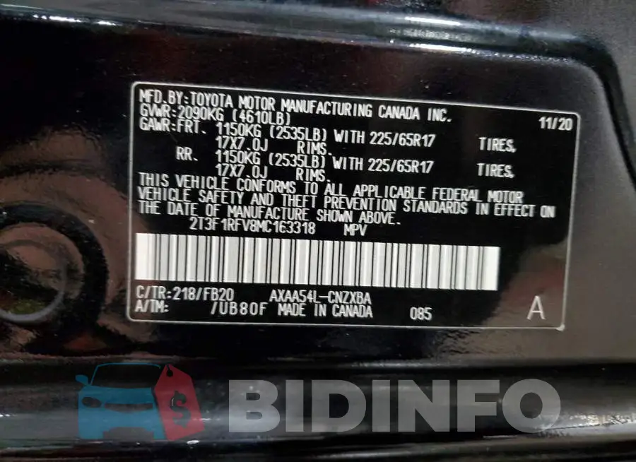 2T3F1RFV8MC163318 Photo# 13