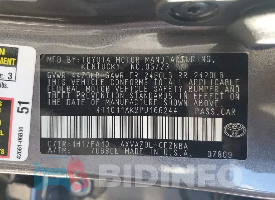 4T1C11AK2PU166244 Photo# 12