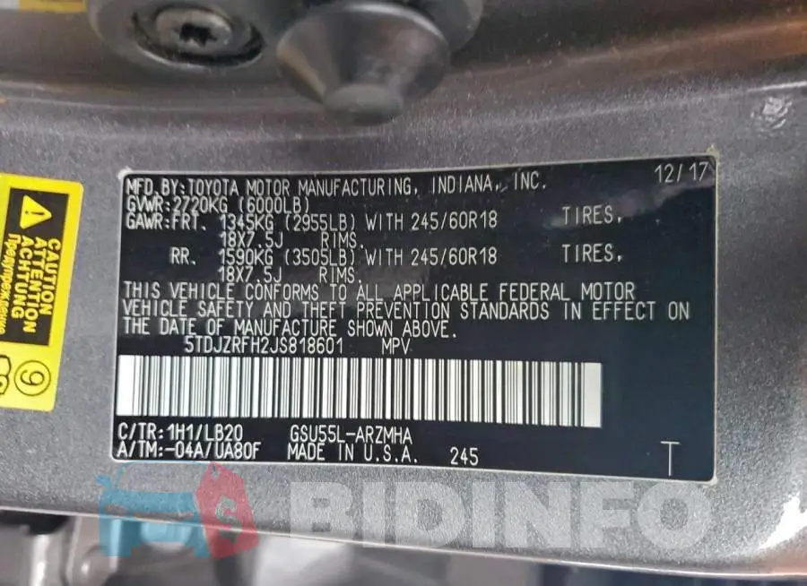 5TDJZRFH2JS818601 Photo# 12