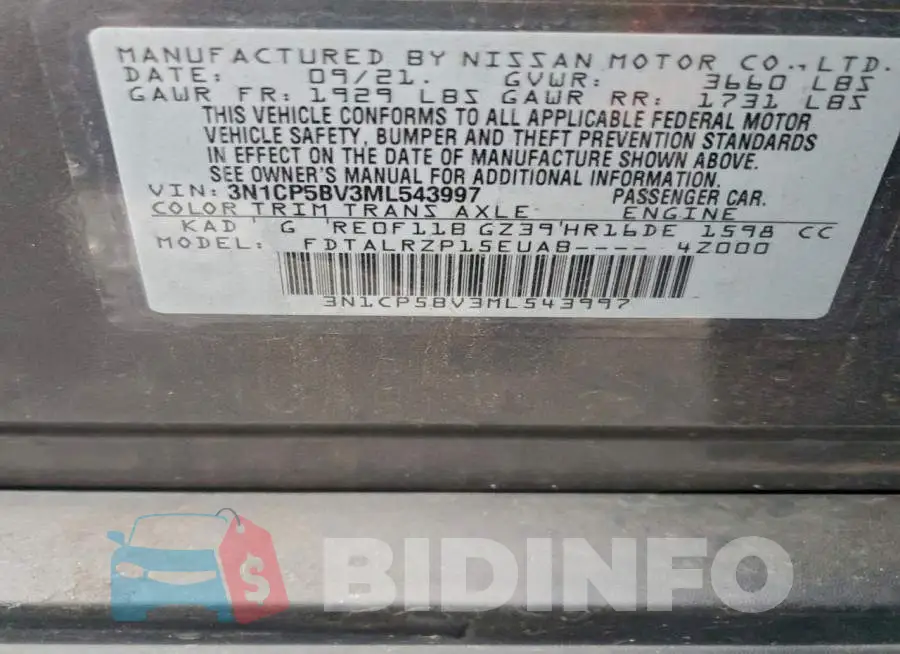 3N1CP5BV3ML543997 Photo# 13