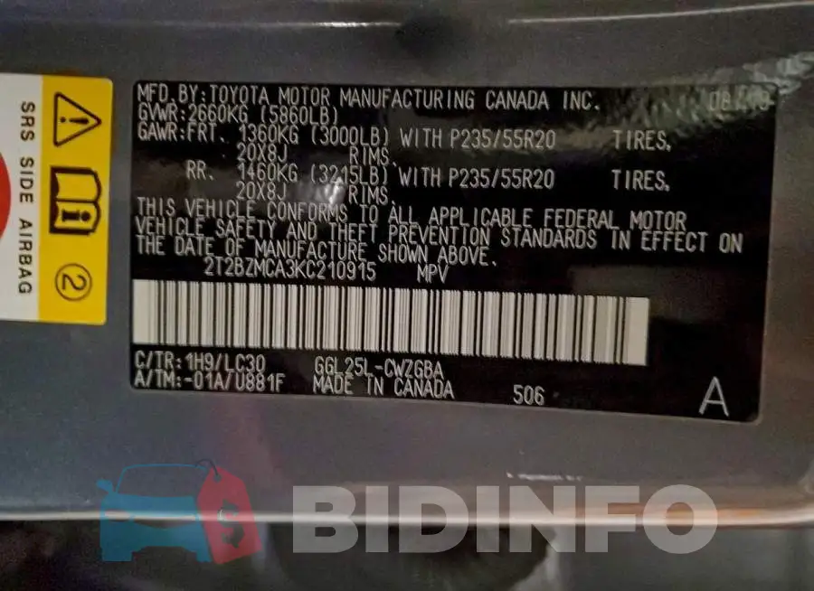 2T2BZMCA3KC210915 Photo# 12