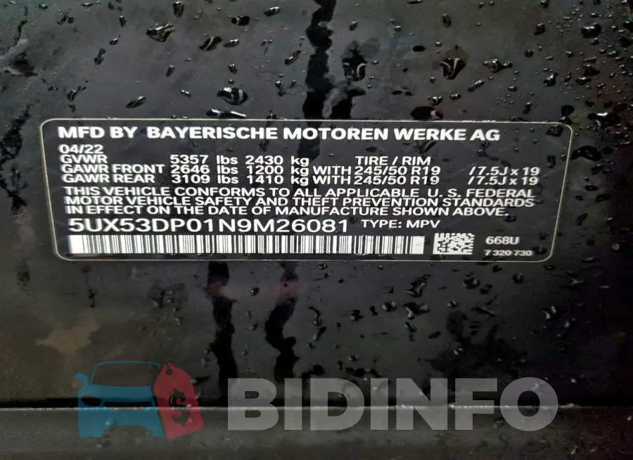 5UX53DP01N9M26081 Photo# 13