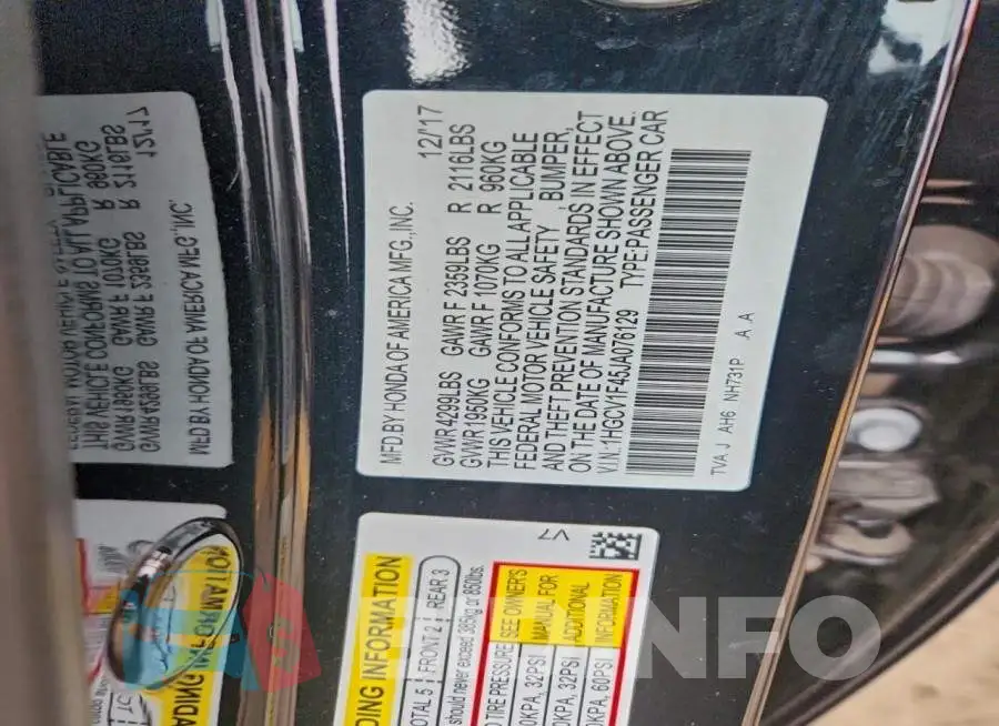 1HGCV1F45JA076129 Photo# 12