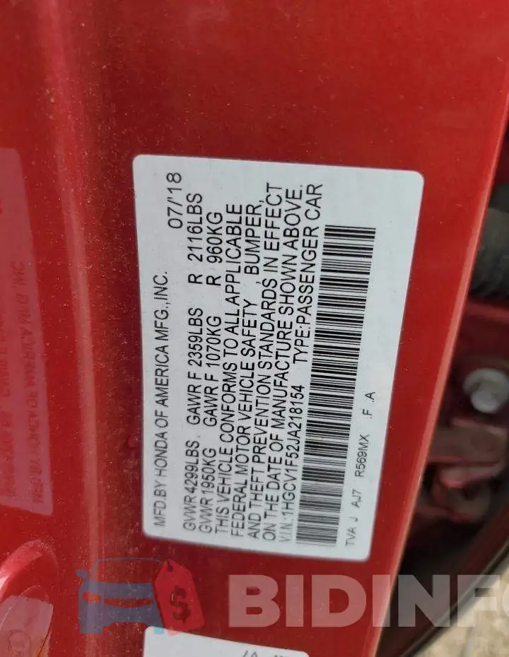 1HGCV1F52JA218154 Photo# 12
