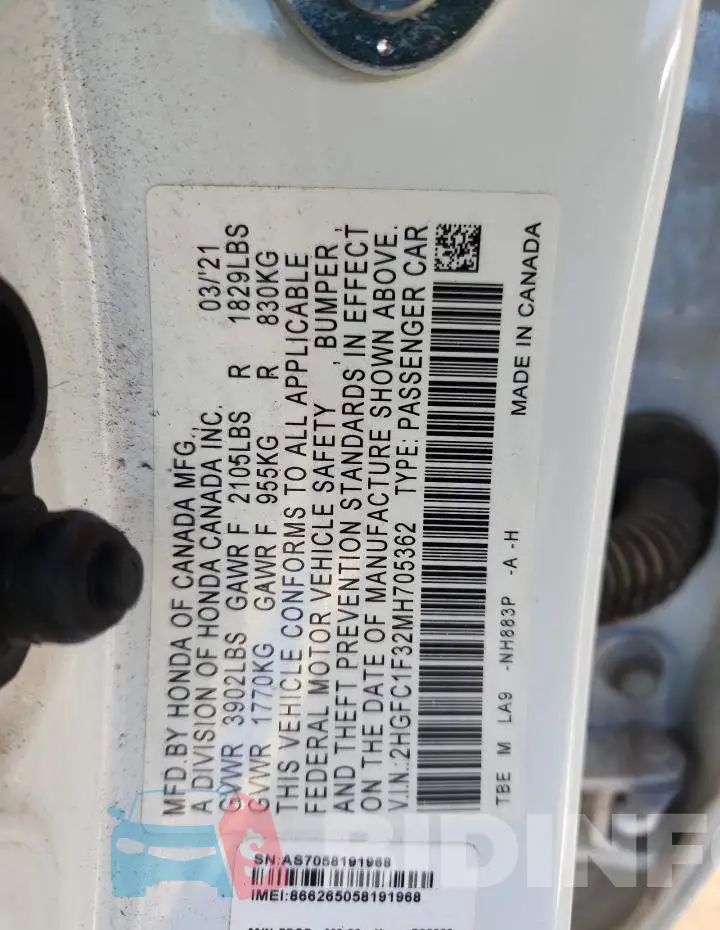 2HGFC1F32MH705362 Photo# 12
