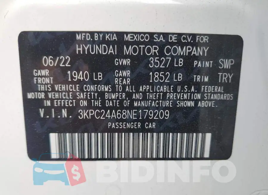 3KPC24A68NE179209 Photo# 12