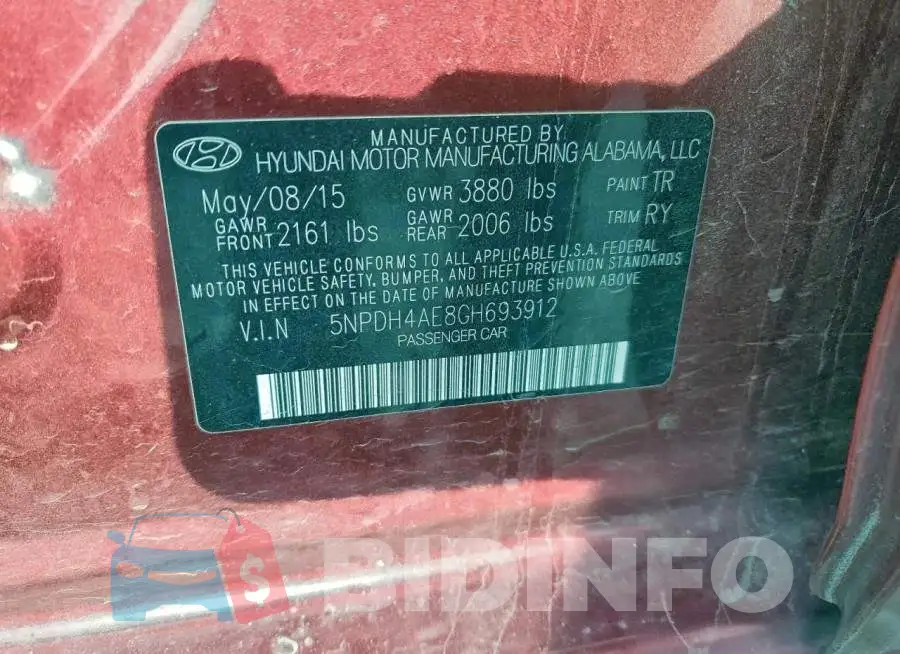 5NPDH4AE8GH693912 Photo# 12