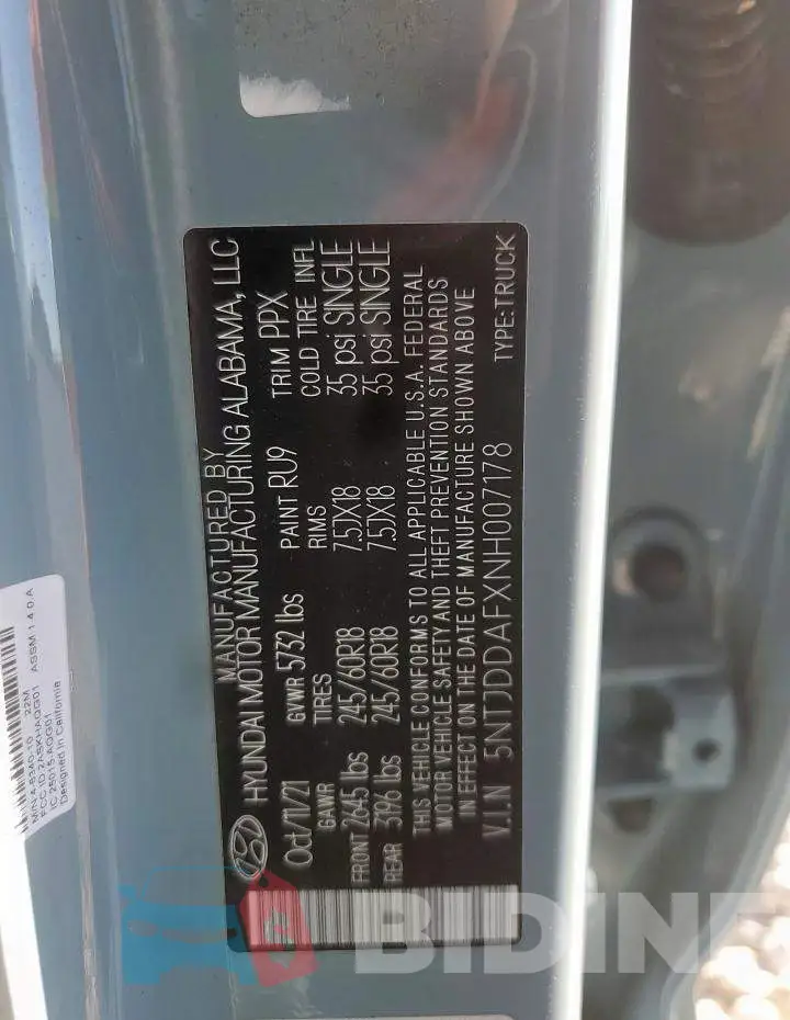5NTJDDAFXNH007178 Photo# 12