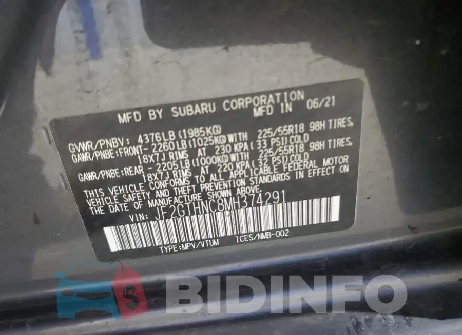 JF2GTHNC8MH374291 Photo# 13