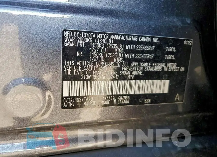 2T3W1RFV4NC182417 Photo# 13