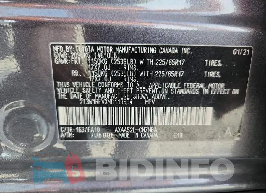2T3W1RFVXMC119594 Photo# 14
