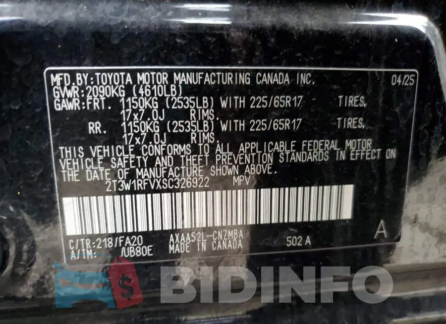 2T3W1RFVXSC326922 Photo# 13