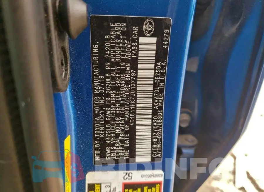 4T1B11HK7JU137797 Photo# 13
