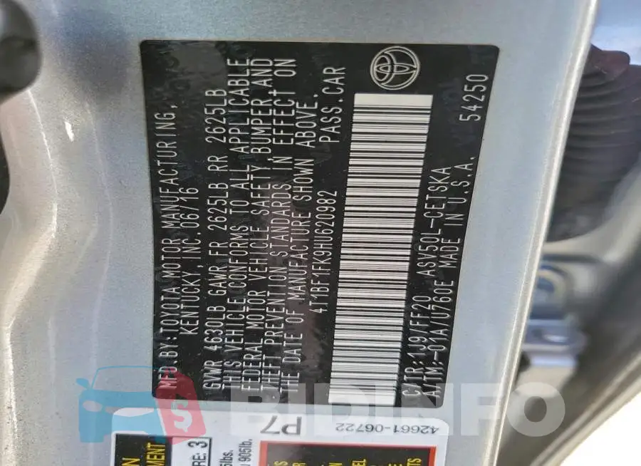 4T1BF1FK9HU620982 Photo# 12