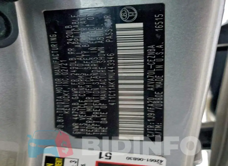 4T1C11AK1MU443946 Photo# 12