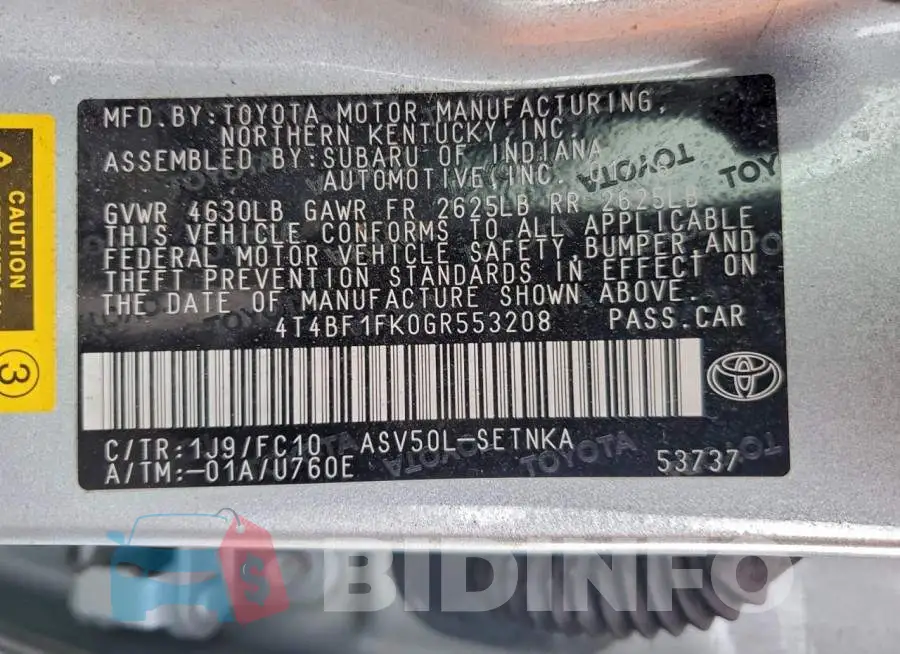 4T4BF1FK0GR553208 Photo# 12