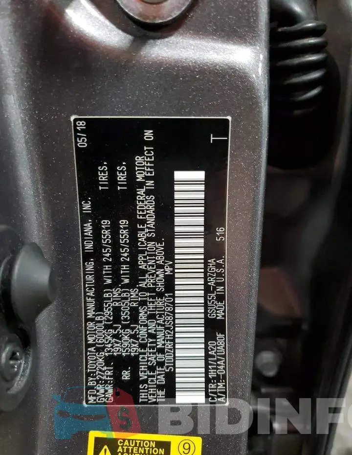 5TDDZRFH2JS878701 Photo# 14