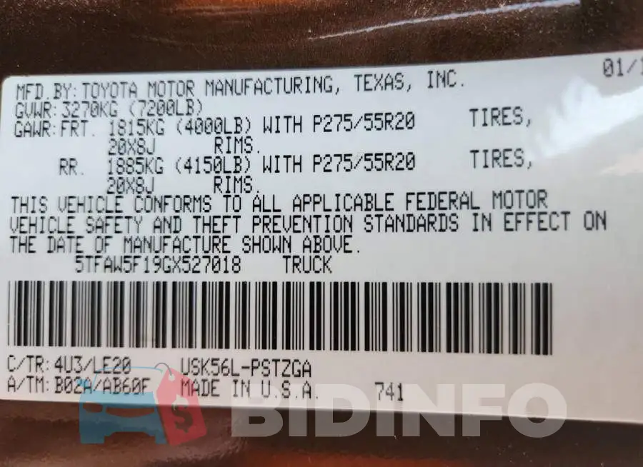 5TFAW5F19GX527018 Photo# 13