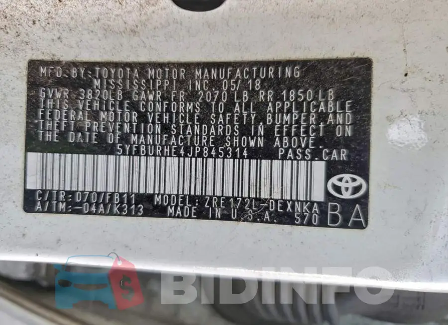 5YFBURHE4JP845314 Photo# 12