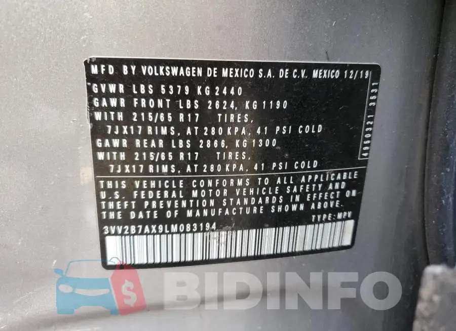 3VV2B7AX9LM083194 Photo# 13