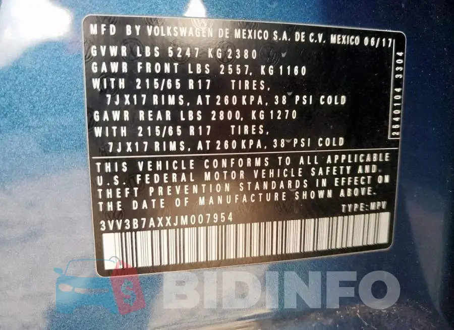 3VV3B7AXXJM007954 Photo# 12