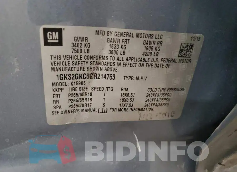 1GKS2GKC6GR214763 Photo# 14