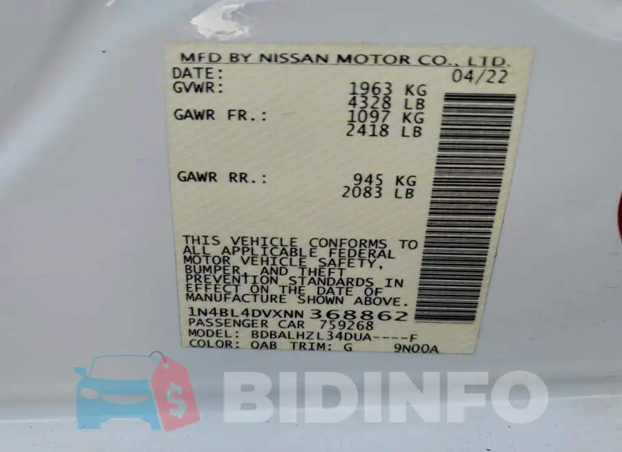 1N4BL4DVXNN368862 Photo# 13