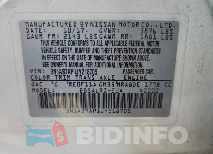 3N1AB7AP1JY218705 Photo# 12