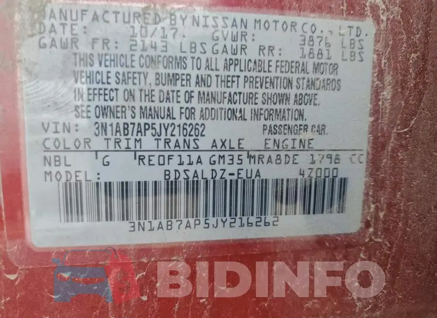 3N1AB7AP5JY216262 Photo# 13