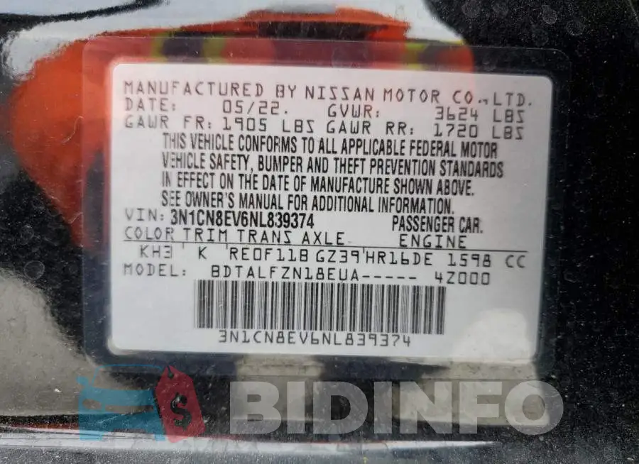 3N1CN8EV6NL839374 Photo# 12