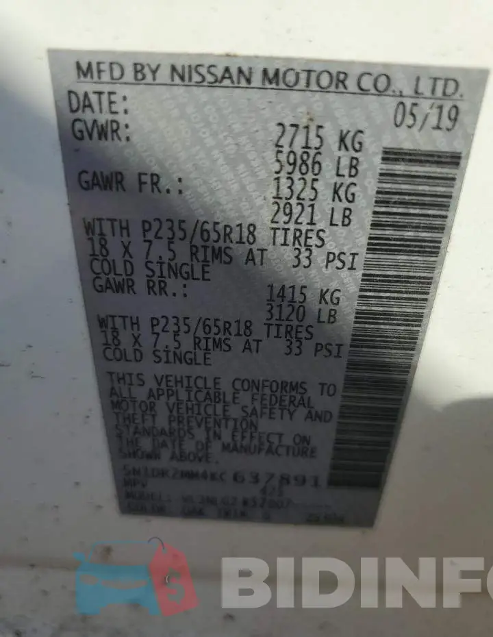 5N1DR2MM4KC637891 Photo# 14