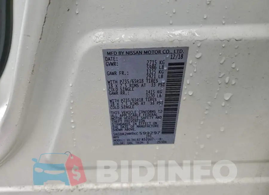 5N1DR2MM9KC599297 Photo# 14