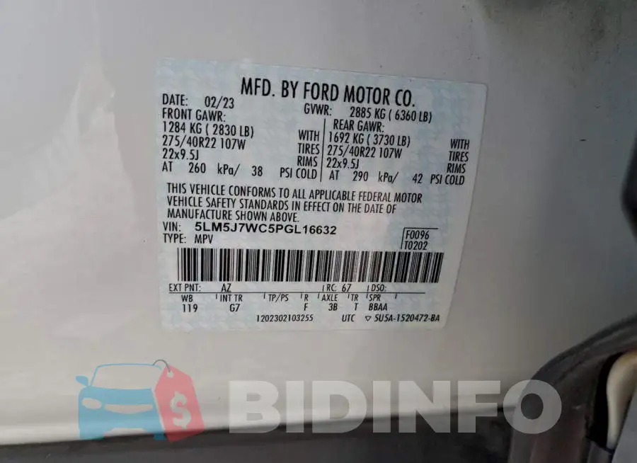 5LM5J7WC5PGL16632 Photo# 13