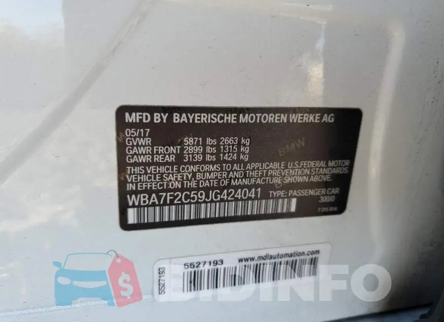 WBA7F2C59JG424041 Photo# 12