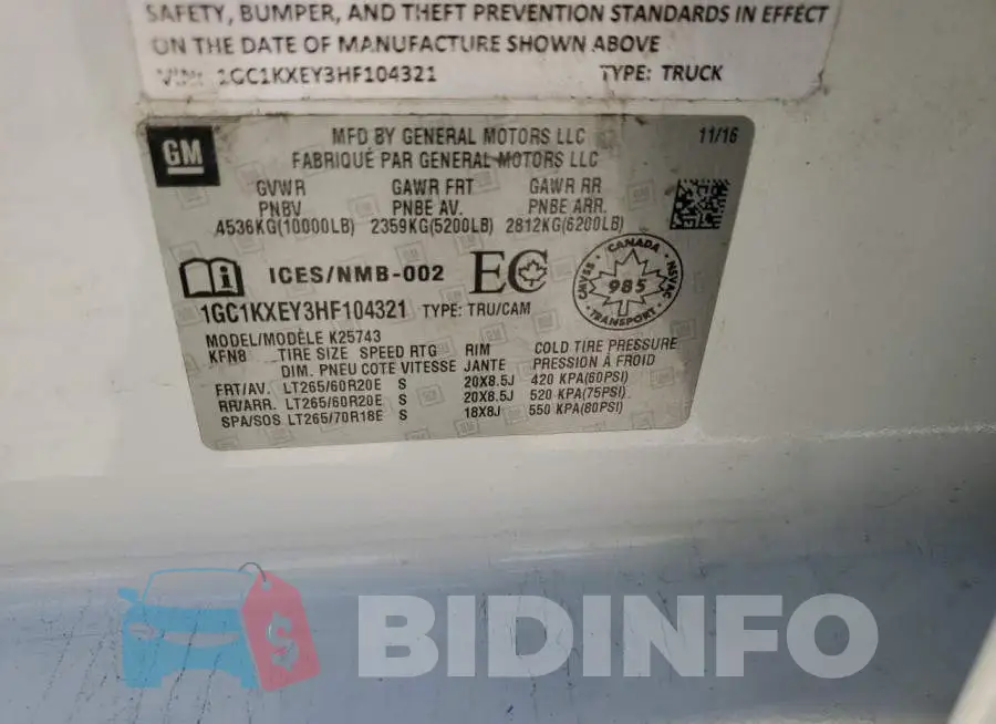 1GC1KXEY3HF104321 Photo# 12
