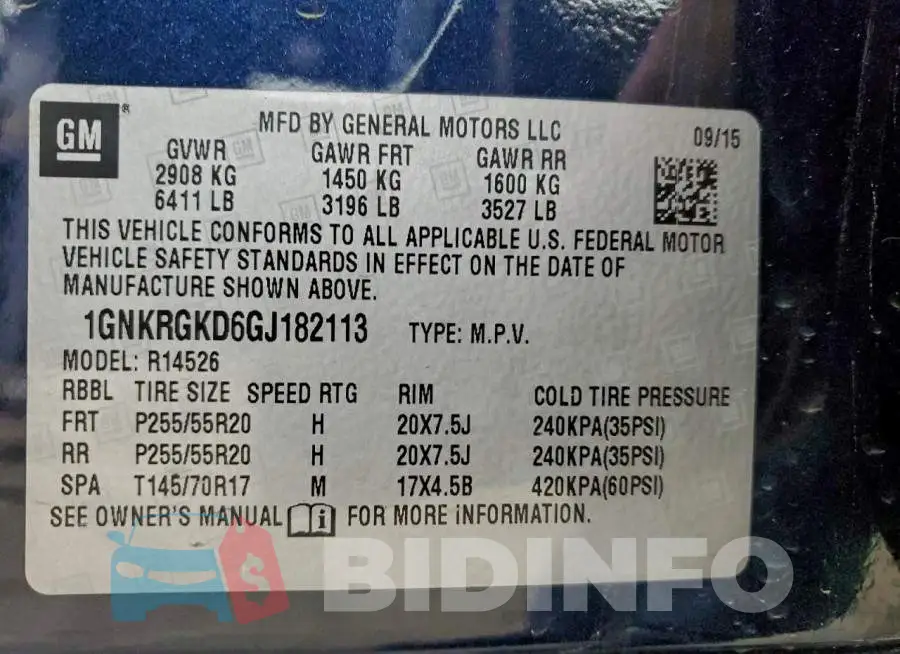1GNKRGKD6GJ182113 Photo# 13