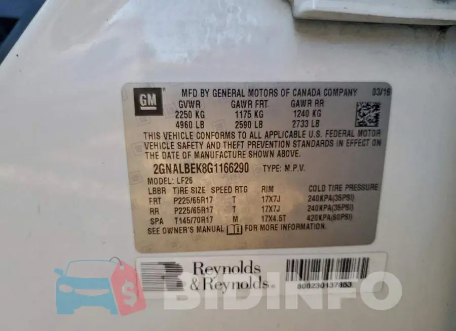 2GNALBEK8G1166290 Photo# 12