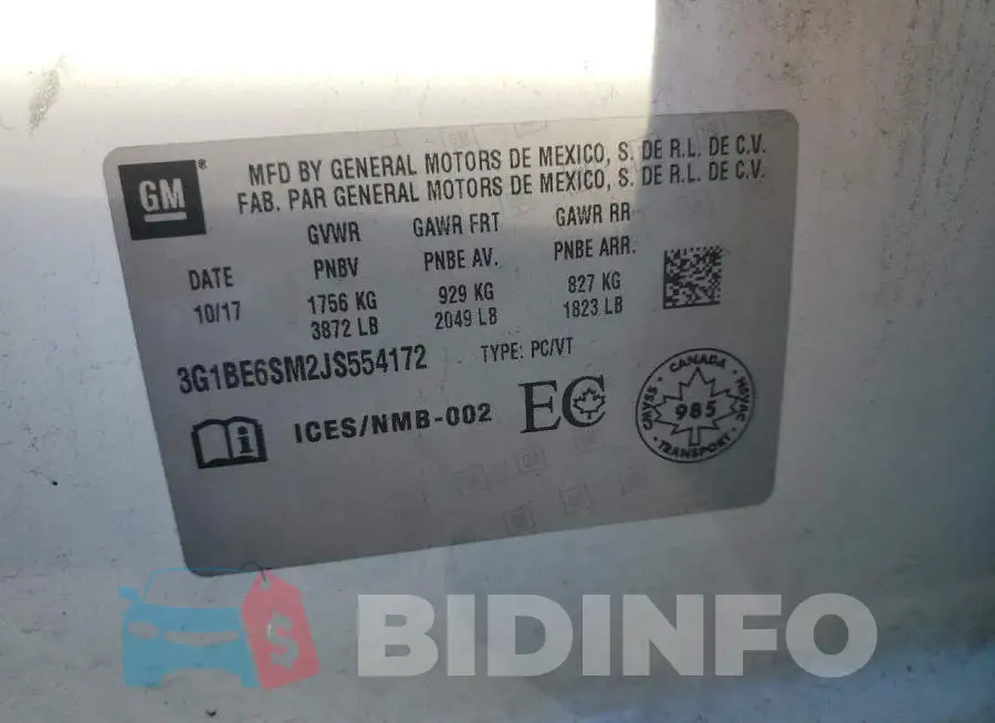3G1BE6SM2JS554172 Photo# 13