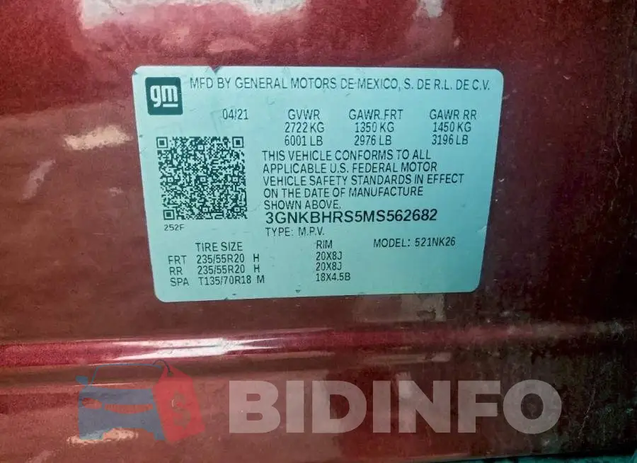 3GNKBHRS5MS562682 Photo# 12