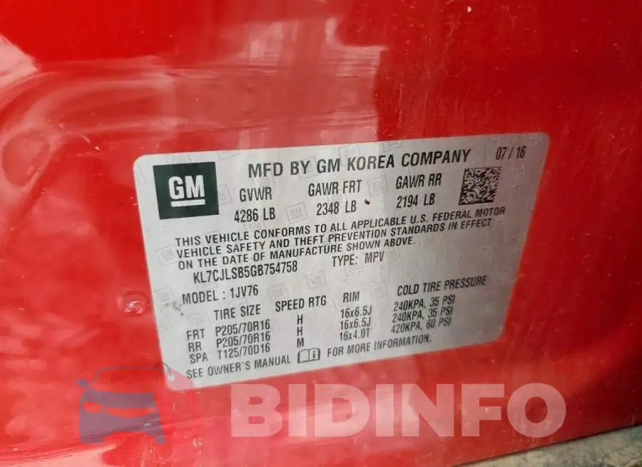 KL7CJLSB5GB754758 Photo# 12