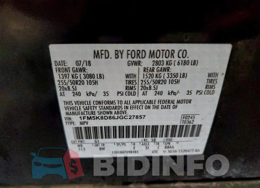 1FM5K8D86JGC27857 Photo# 13