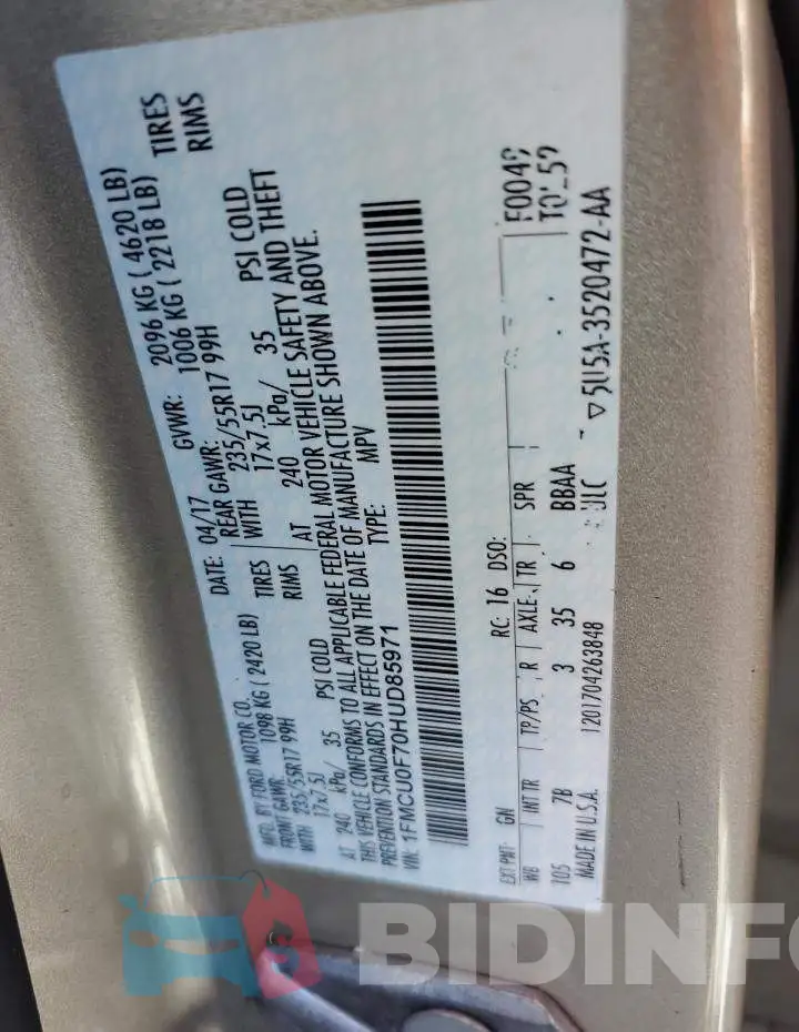 1FMCU0F70HUD85971 Photo# 13